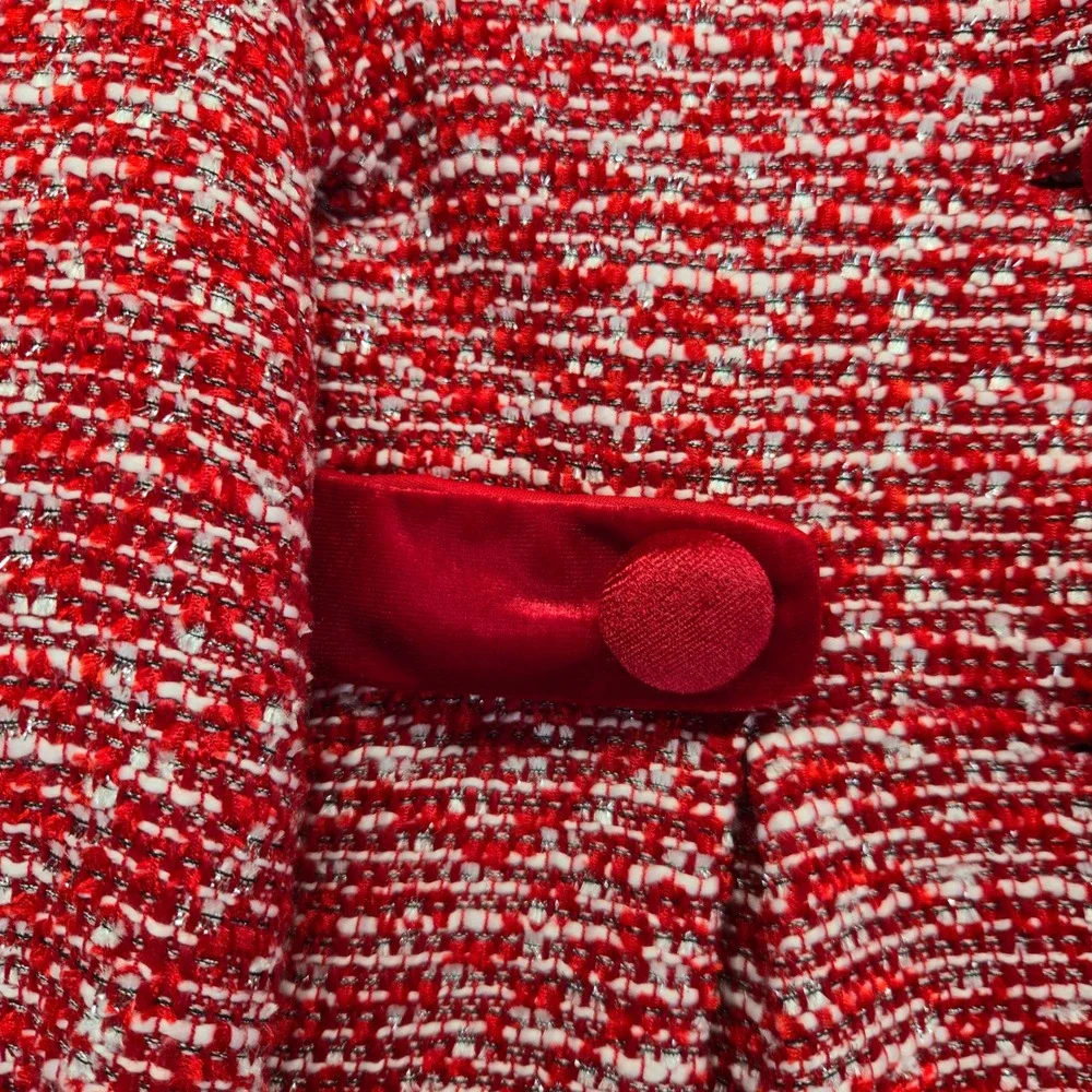 Blueberry Blvd Girls Red‎ Tweed Velvet Trim Ruffle Collar Coat Size 6 6X Kidcore